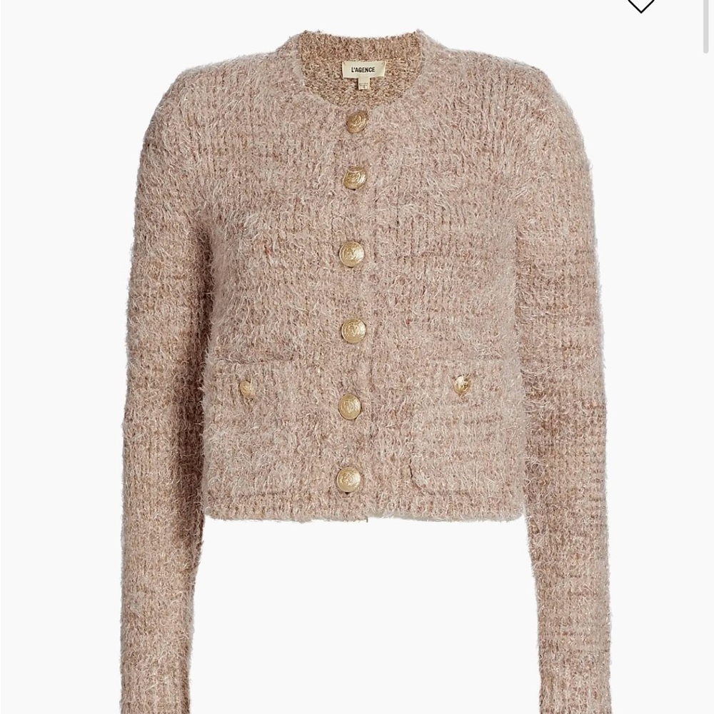 L'AGENCE Dusty Pink TweedCardigan Sweater